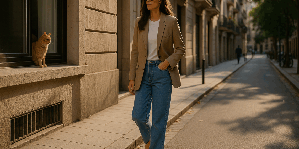 Cómo llevar baggy jeans con blazers en verano 2025
