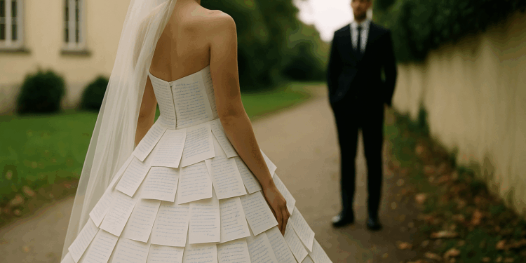 This Bride Wore a Dress Stitched With Love Letters Between Her and the Groom