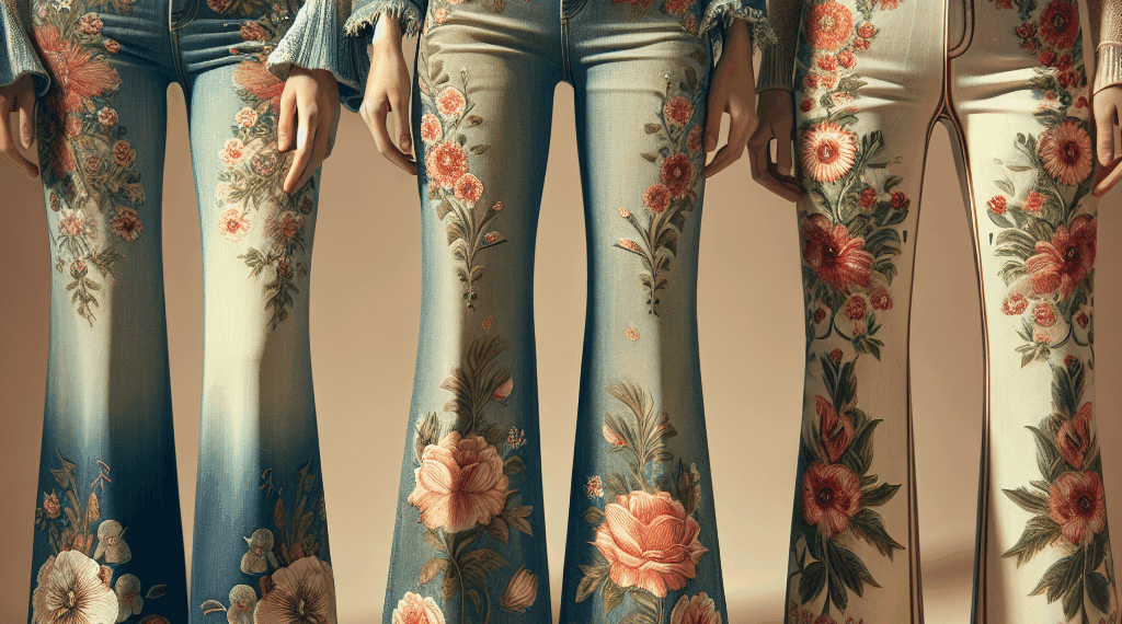 Jeans acampanados con estampado de flores de los años 70, los únicos que necesitas en verano 2025