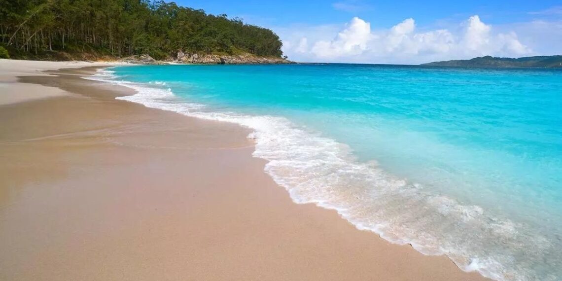 Figueiras nudist beach in Islas Cies island of Vigo in Spain