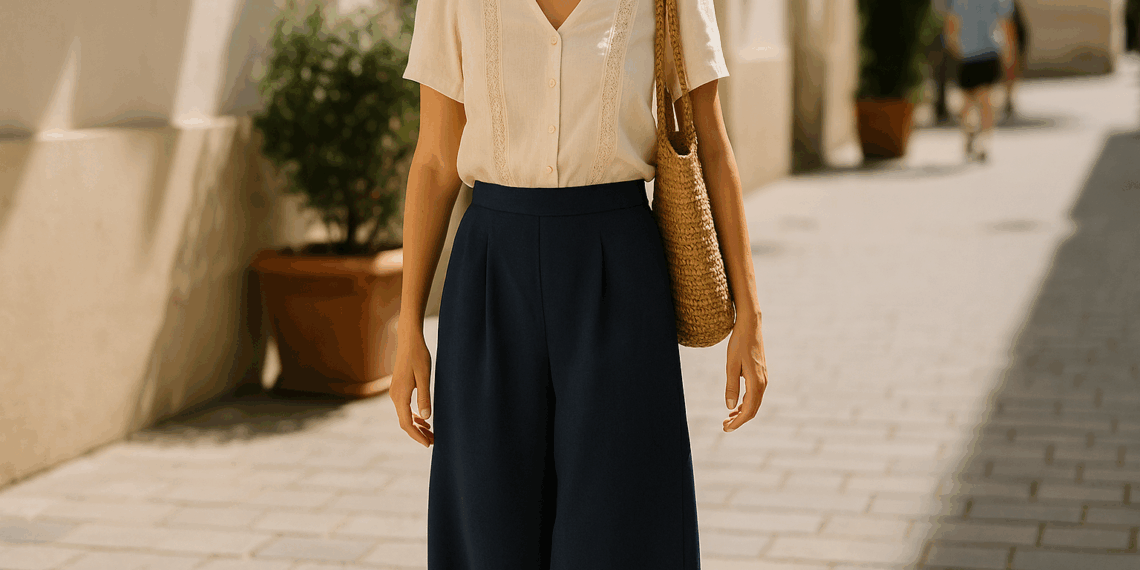 Los jeans culotte para llevar con blusas elegantes en el verano 2025, según tendencias