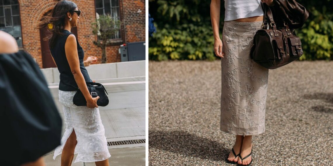 Sandalias thong y faldas en encaje transparente, la combinación fresca y elegante del verano 2025