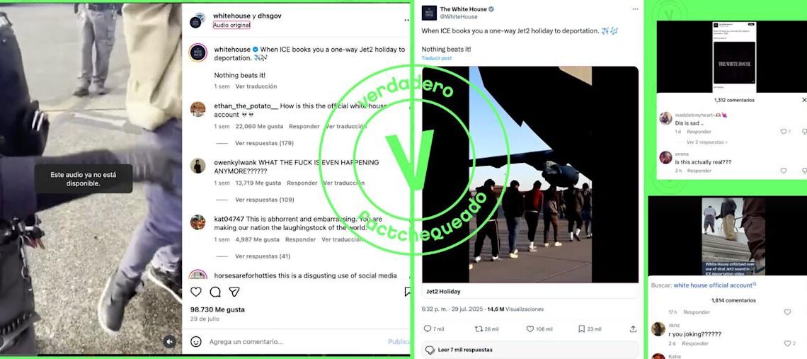 Sí, el gobierno usó un audio publicitario que promueve viajes para mostrar deportaciones