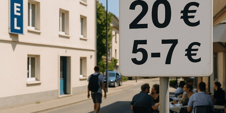 20€ por noche y la comida entre 5 y 7 euros