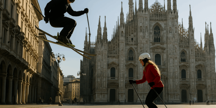 Ahead of Milano Cortina 2026, Angelina Kendall and Freestyle Skier Alex Hall Carve Up the Streets
