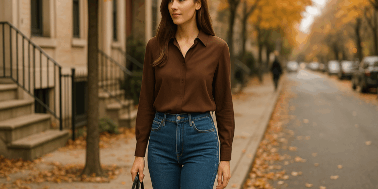 Las blusas color café son las más bonitas y elegantes para lucir con jeans rectos en otoño 2025
