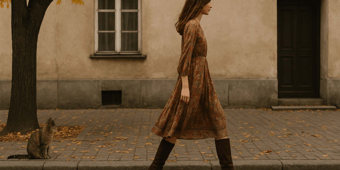 Cambia tus sandalias por botas altas para darle una nueva vida tus vestidos boho en otoño 2025