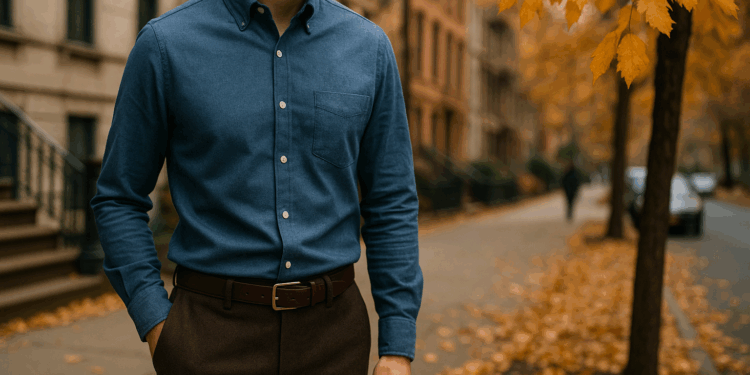Camisa azul y un toque chocolate, la combinación de colores más elegante del otoño 2025