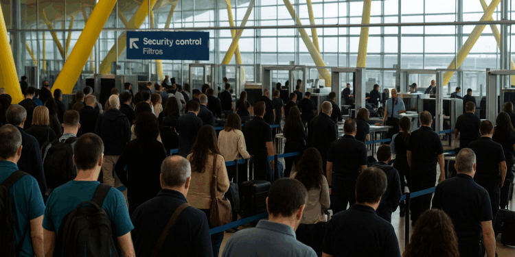 Largas esperas para pasar controles en Barajas por la huelga de vigilantes