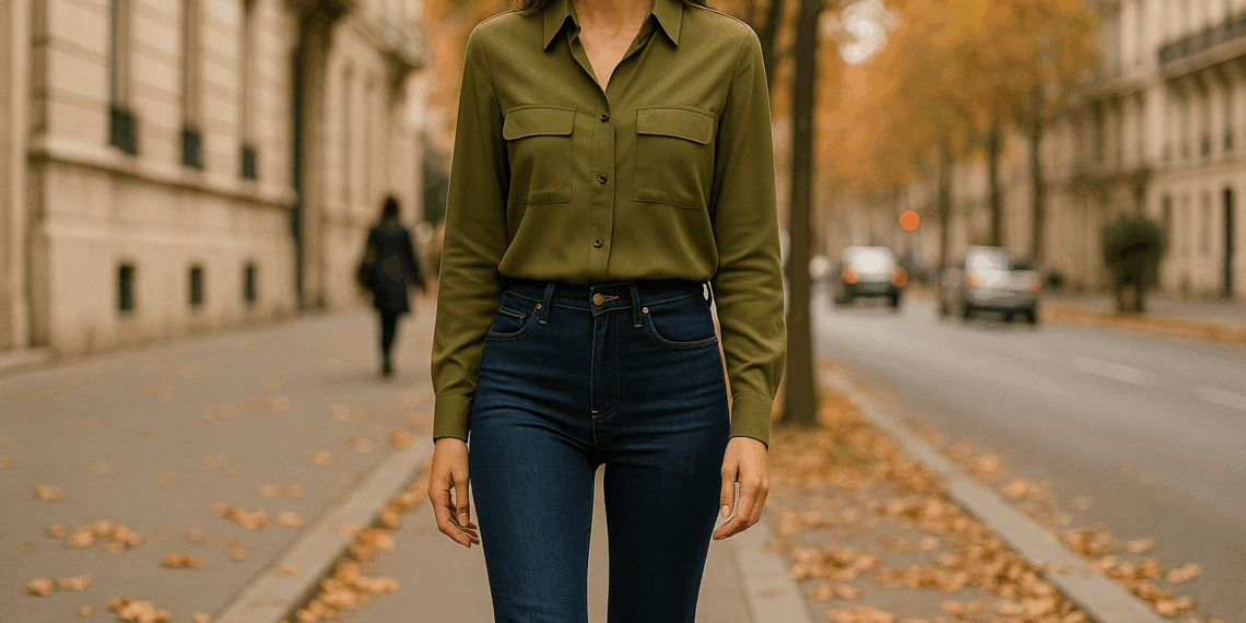 Encontré las blusas verde olivo más bonitas de Zara para lucir con jeans acampanados en otoño 2025