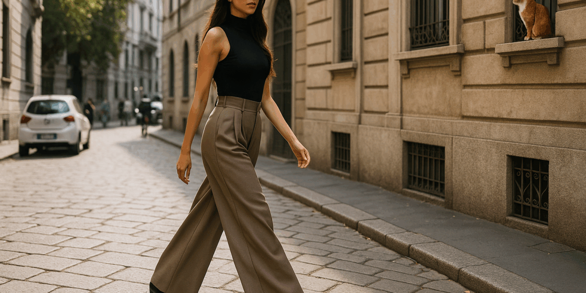 Eiza González luce elegante con pantalones holgados y zapatos de tacón altísimo en Milán