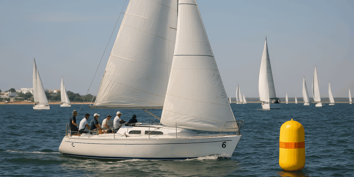 Tripulación del DE6 Copiadoras Costaluz, barco vencedor de la XLVIII Regata Colombina de Cruceros.
