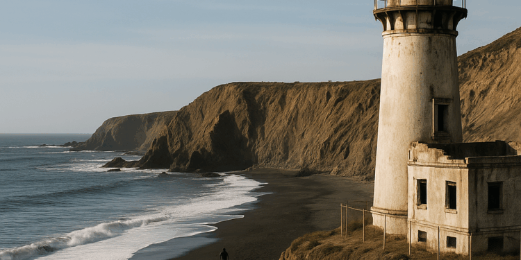 El “Alcatraz de los Faros” se encuentra abandonado en la costa más aislada de California, con vistas a playas de arena negra y praderas escarpadas