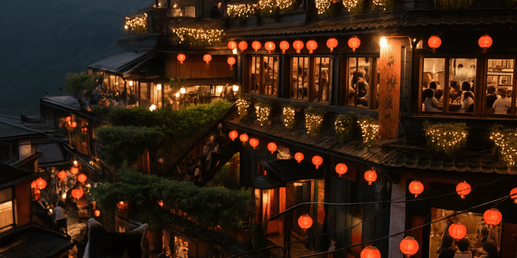 Pueblo de Jiufen, fondo de casa de té.