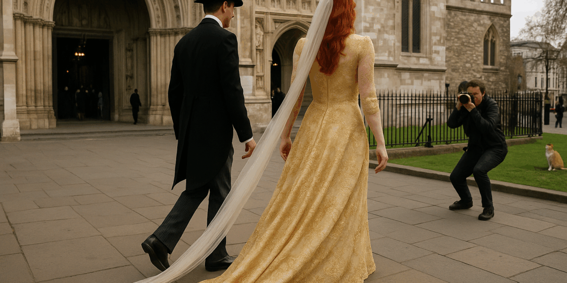 This Bride Wore a Gold Edwardian Dress for Her Westminster Abbey Wedding—Then Dyed Her Hair Red for the After-Party