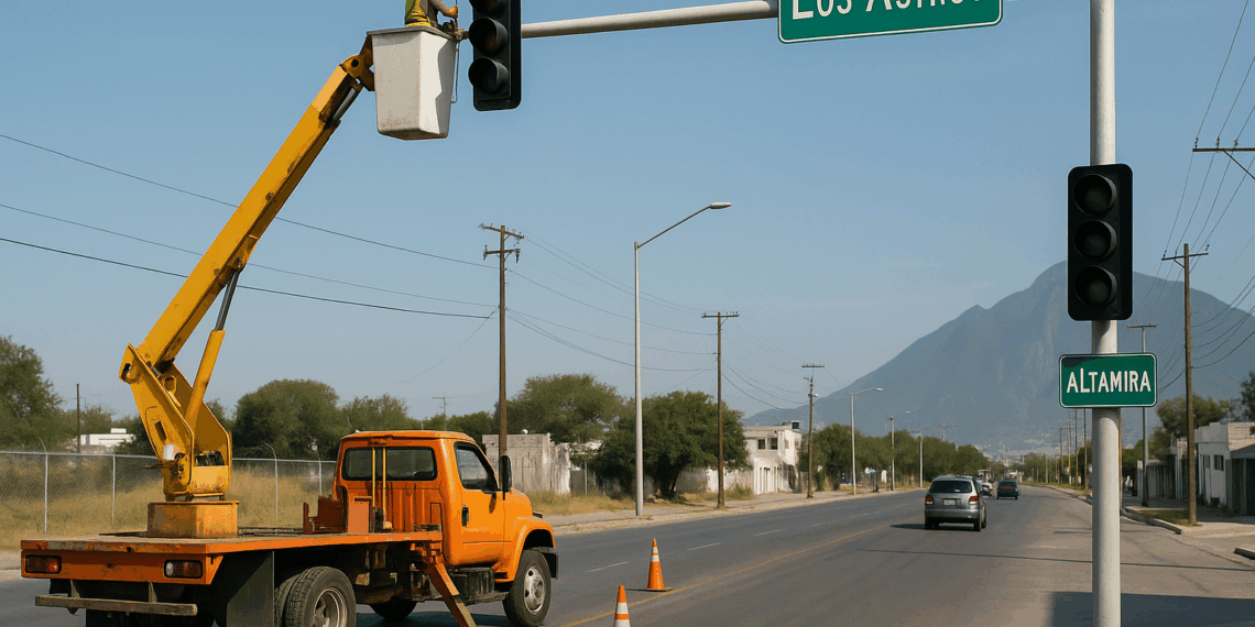 Instala Monterrey semaforización en crucero de las avenidas Los Astros y Altamisa