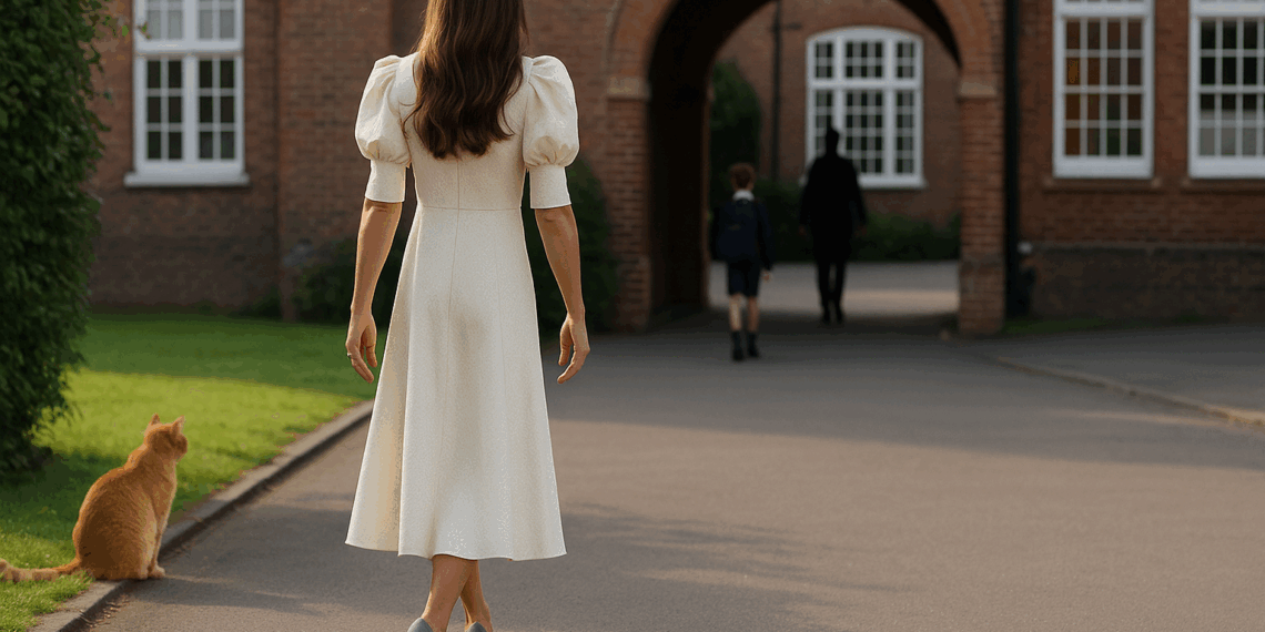Kate Middleton lleva vestido de mangas abullonadas y zapatos grises para el regreso a clases