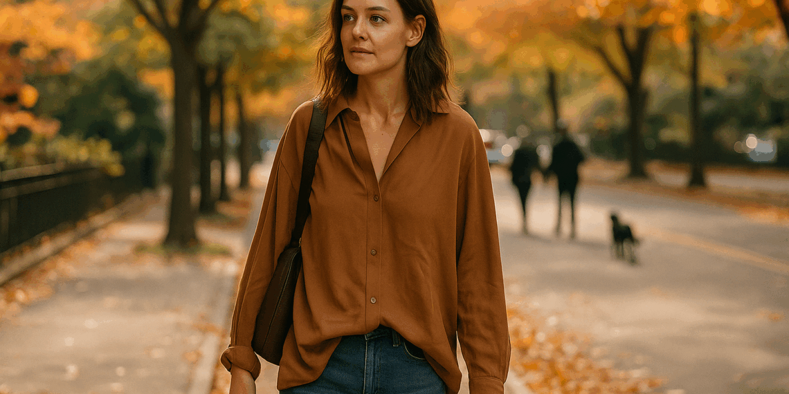 Katie Holmes Breaks Out the Billowy Blouse for Fall
