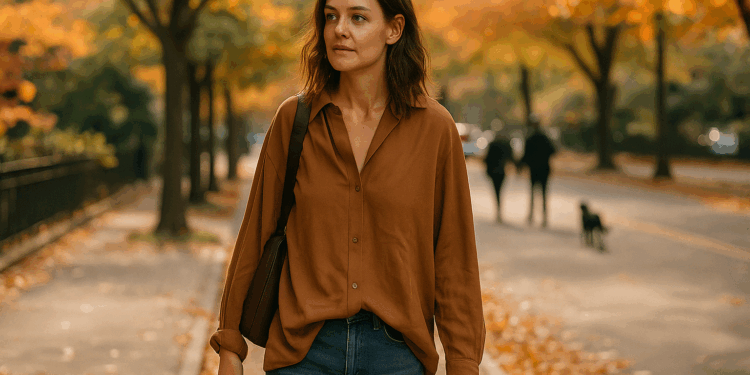 Katie Holmes Breaks Out the Billowy Blouse for Fall