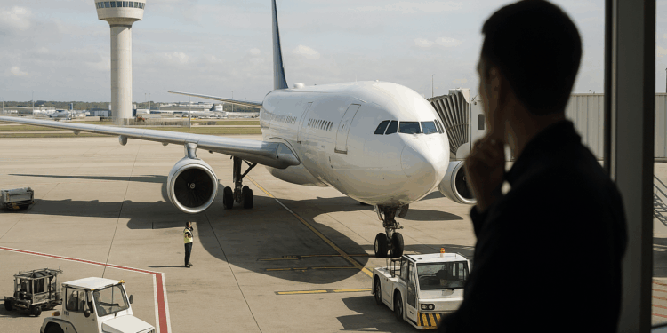 Usuarios del aeropuerto de Alvedro en una facturación de equipaje.
