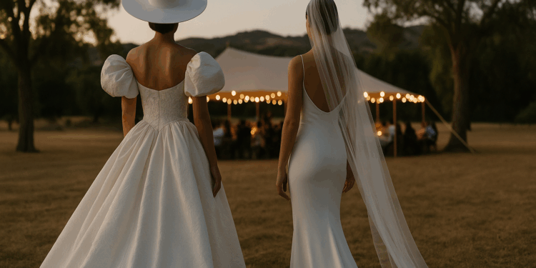 The Brides Wore Custom Harris Reed and Danielle Frankel to Their Dinner Party Wedding in Santa Ynez