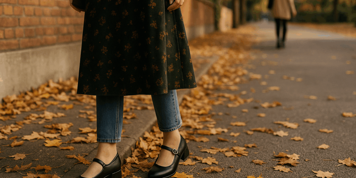 Los zapatos planos Mary Jane se llevan con vestidos, jeans y faldas en otoño 2025