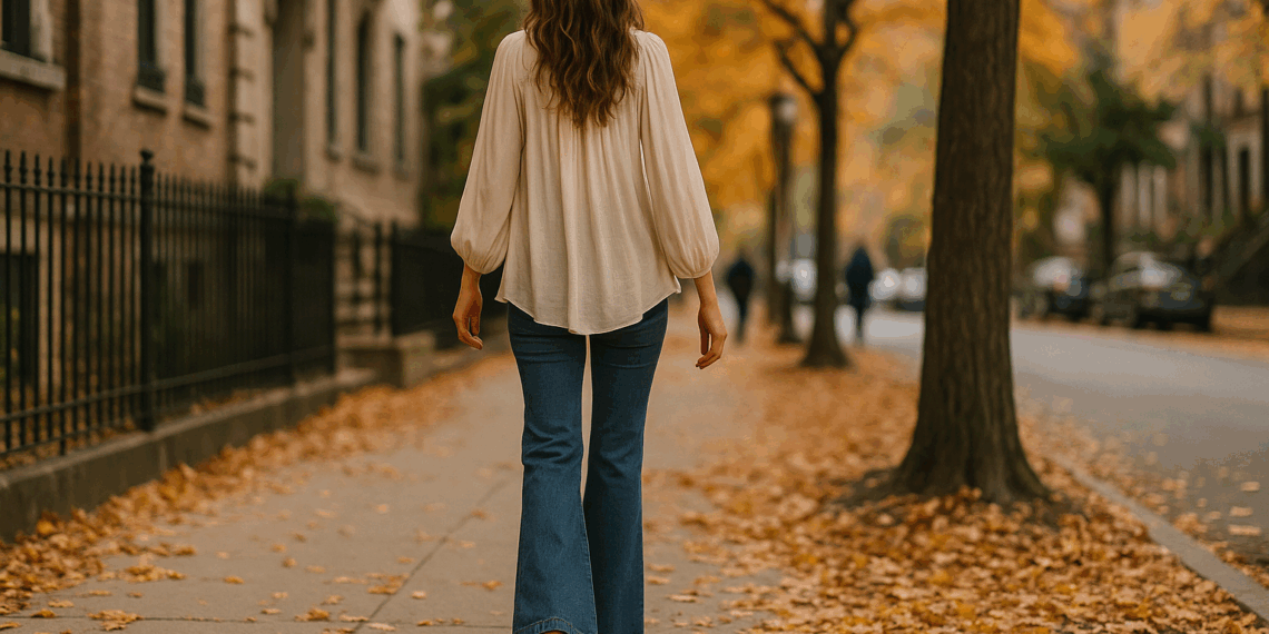 Jennifer Lopez luce una blusa boho y jeans acampanados de los 70 en tendencia de otoño 2025
