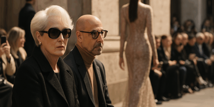 Miranda Priestly y Nigel impactan en la primera fila del desfile de Dolce & Gabbana en Milán
