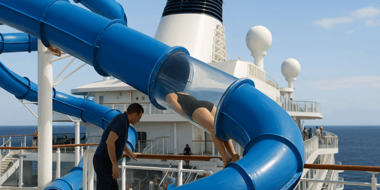 Mujer queda atrapada en tobogán de un crucero