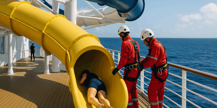 Mujer quedó atrapada en tobogán de crucero en medio del océano
