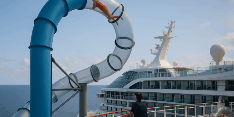 Pasajera quedó atrapada en el tobogán de un crucero a 48 metros sobre el nivel del mar y se volvió viral