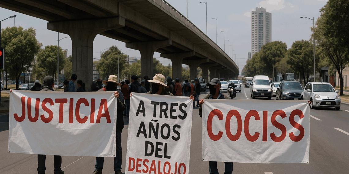 Protestan integrantes de COCISS a 3 años del desalojo en el crucero del aeropuerto que dejó a 19 lesionados (15:30 h)