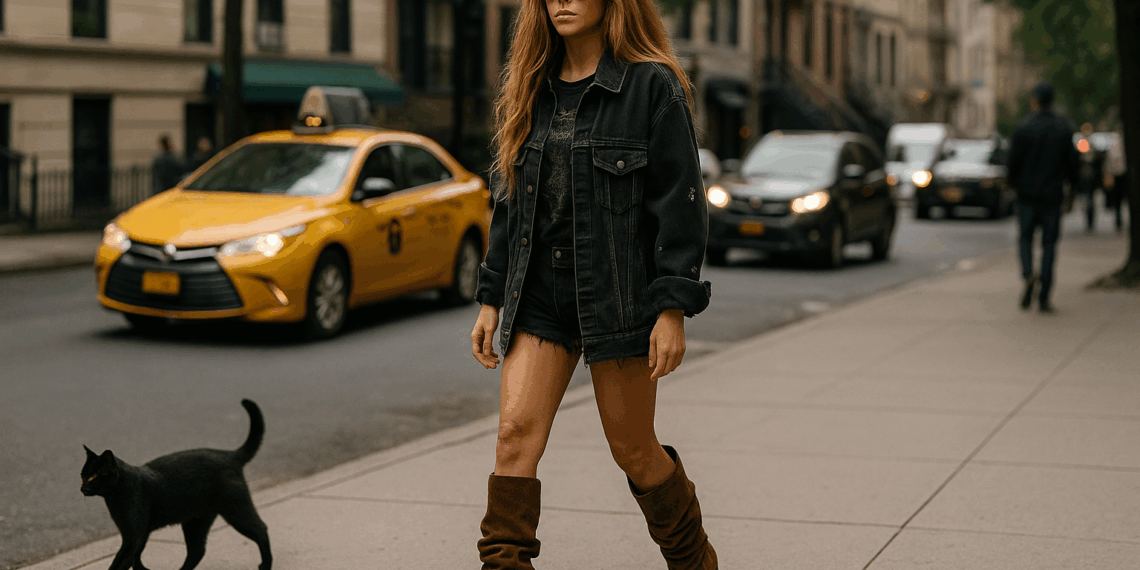 Shakira conquistó nueva York con una camisa grunge y botas slouchy color café