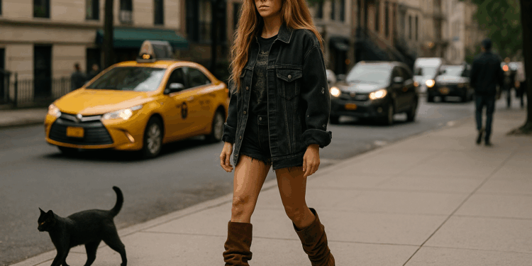 Shakira conquistó nueva York con una camisa grunge y botas slouchy color café