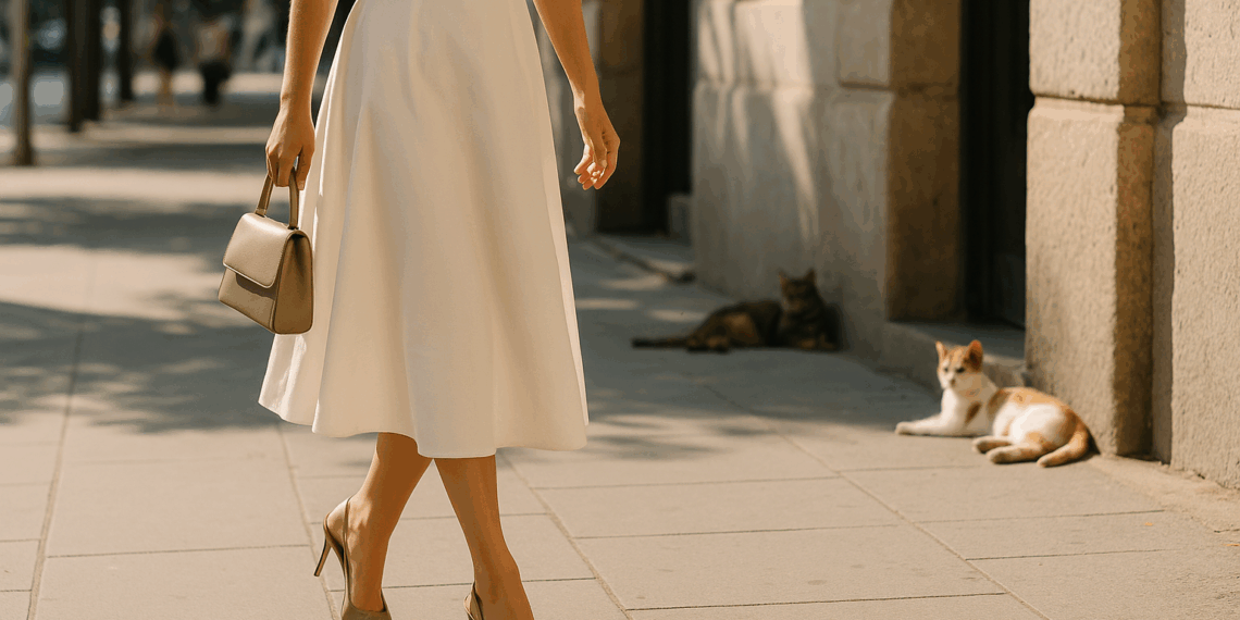 Jennifer Lopez luce zapatos de tacón elegantes con una falda blanca en verano 2025