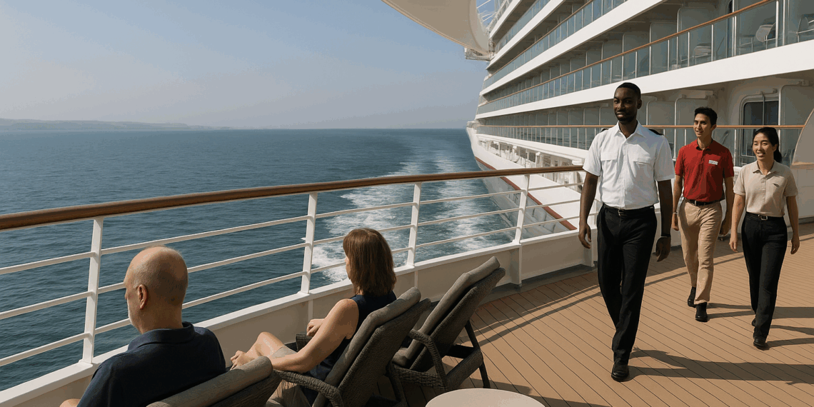 Ambience, un crucero muy "British", con cruceristas tranquilos porque sólo pueden ser adultos sus pasajeros y tripulación variopintas