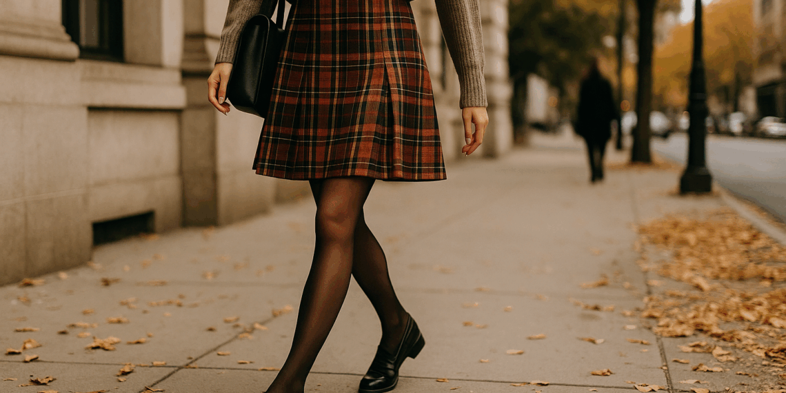 6 faldas de cuadros de los 90 regresan con botas y zapatos elegantes en otoño 2025