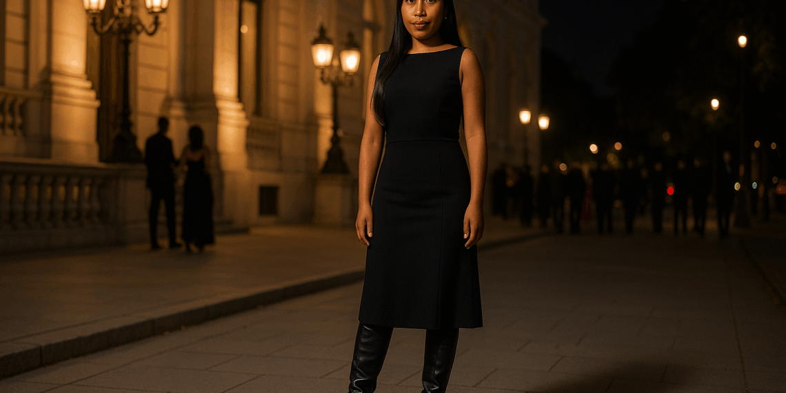 Yalitza Aparicio luce elegante con botas altas y un vestido midi para una fiesta de noche en septiembre 2025