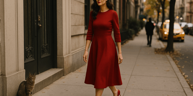 Zapatos rojos, vestido rojo y labial rojo, Katie Holmes triplica su elegancia con el color del otoño 2025