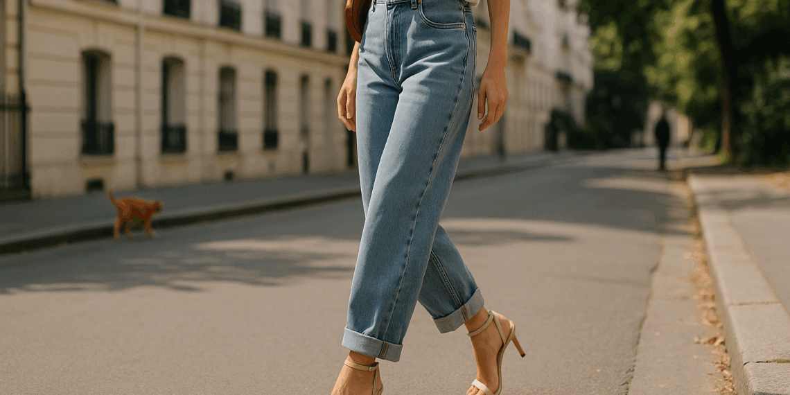 Con qué zapatos de tacón llevar baggy jeans con el ruedo doblado en verano 2025