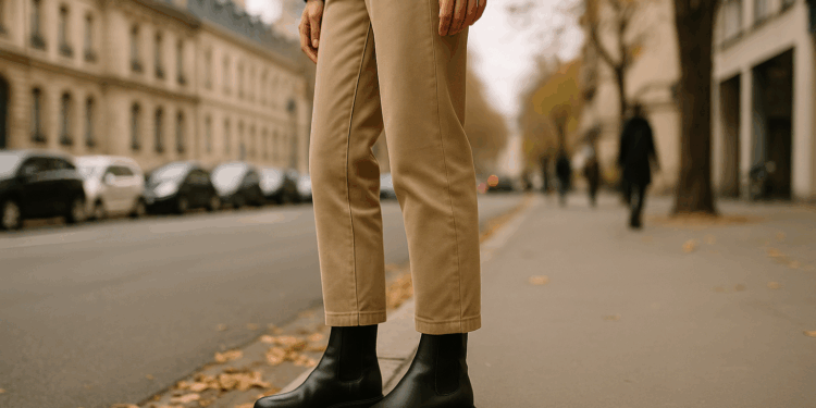 7 ideas de estilo para llevar pantalones beige con botas negras en otoño 2025