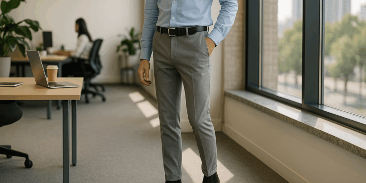 Botines, camisa azul y pantalones grises, la combinación ganadora en la oficina este octubre 2025