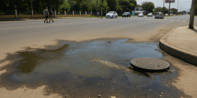 Brota ‘fuente’ de aguas negras en crucero de la Juan Pablo II y Arnoldo Rigodanza