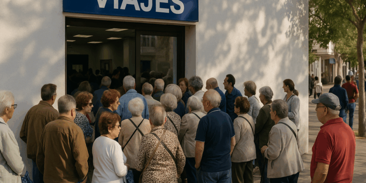 Una de las colas frente a una agencia de viajes de la avenida Isidor Macabich, este martes.