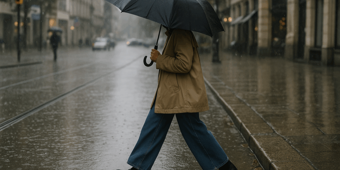 Pantalones acampanados y tenis Salomón, la fórmula para días de lluvia de Jennifer Lawrence