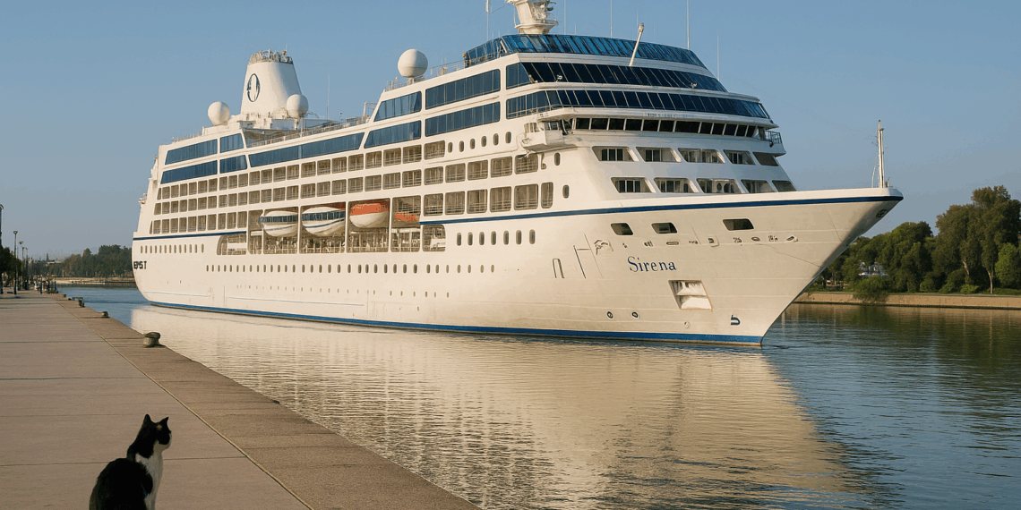 El Sirena, uno de los mayores cruceros que visitan Sevilla, atraca en el muelle de las Delicias