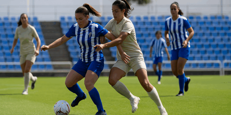 Las jugadoras del Sporting de Huelva celebran uno de los goles del partido ante el Málaga que supuso su cuarta victoria consecutiva, incluyendo la Copa de la Reina. / Foto: @sportinghuelva.