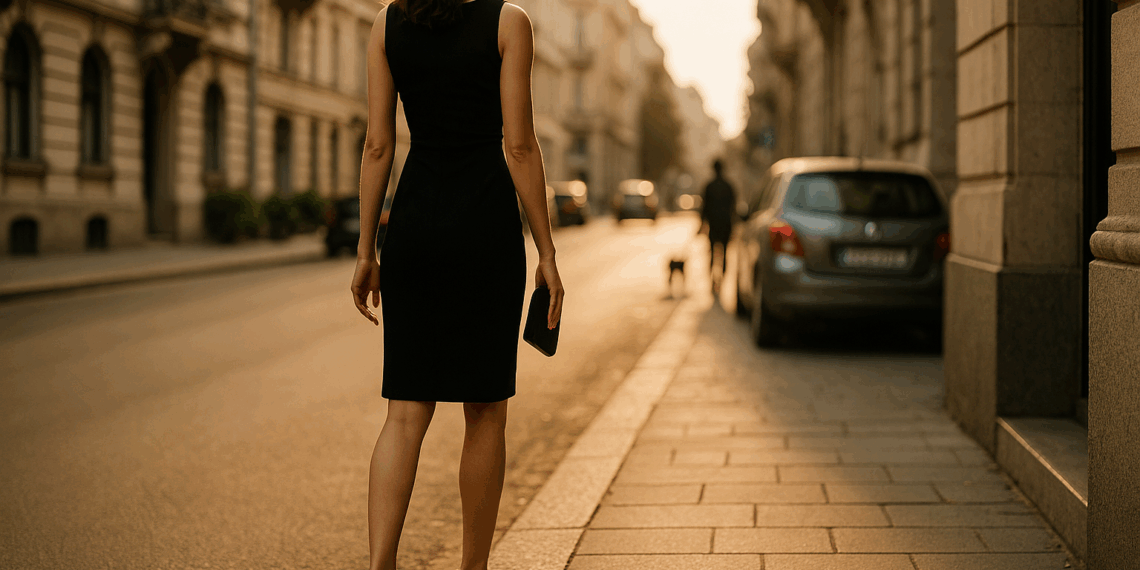 Vestido negro minimalista y sandalias de tacón, la fórmula infalible de Victoria Beckham