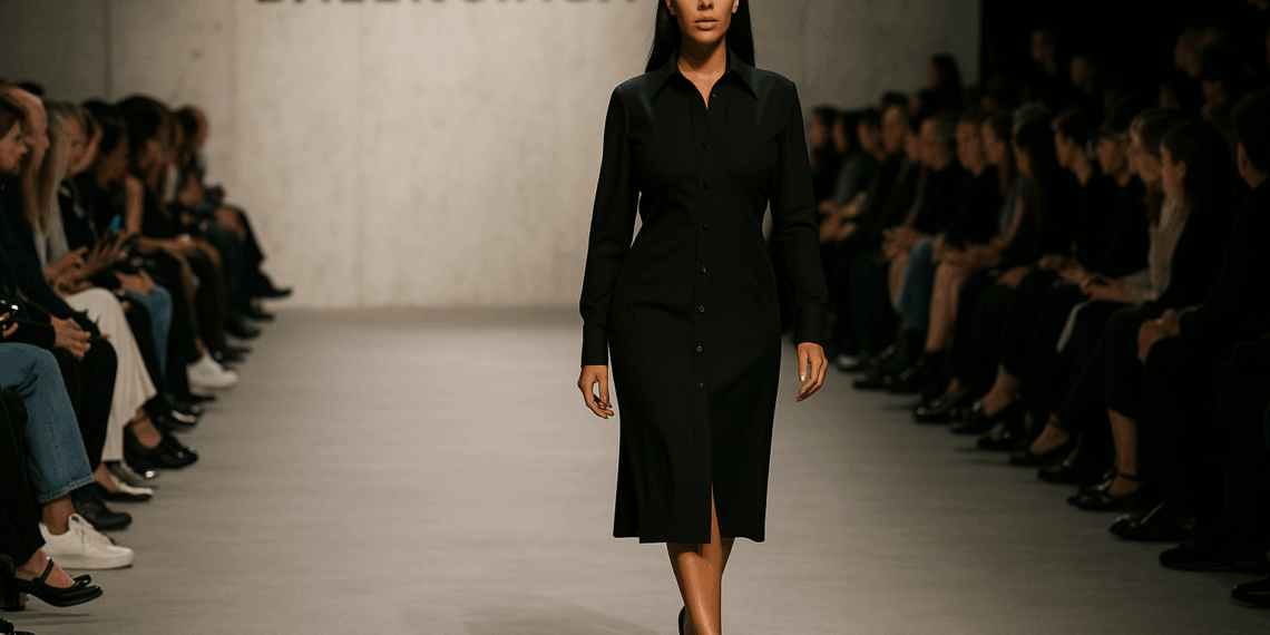 Georgina Rodríguez sorprende en el desfile de Balenciaga con un vestido camisero y zapatos pumps