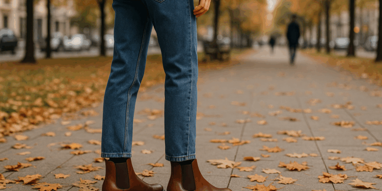 Cómo llevar jeans rectos y botines Chelsea, según Lily Collins en otoño 2025